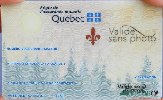 Cartão de seguro saúde Canadá Quebec exemplo